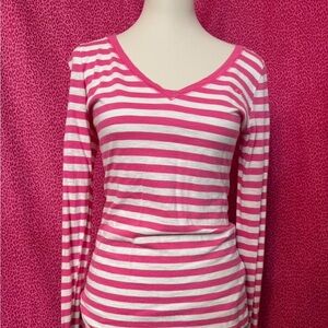Hollister Pink and White Striped Long Sleeve Top